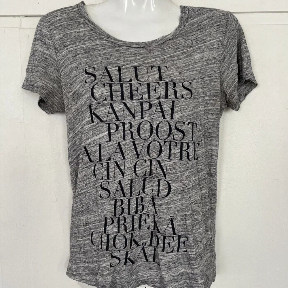 J Crew Collector Tee Top Womens XS Gray Salut Cheers Crew Neck Short Sle…